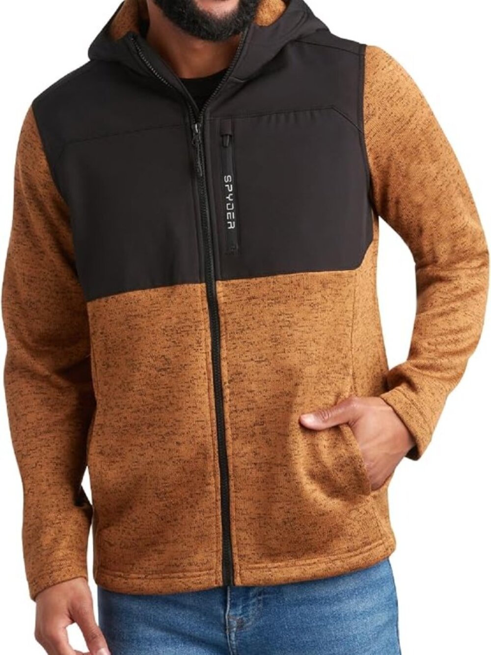 Spyder Men's Full Zip Fleece Hooded Jacket Performance Hiking Outdoor L, 23" PTP